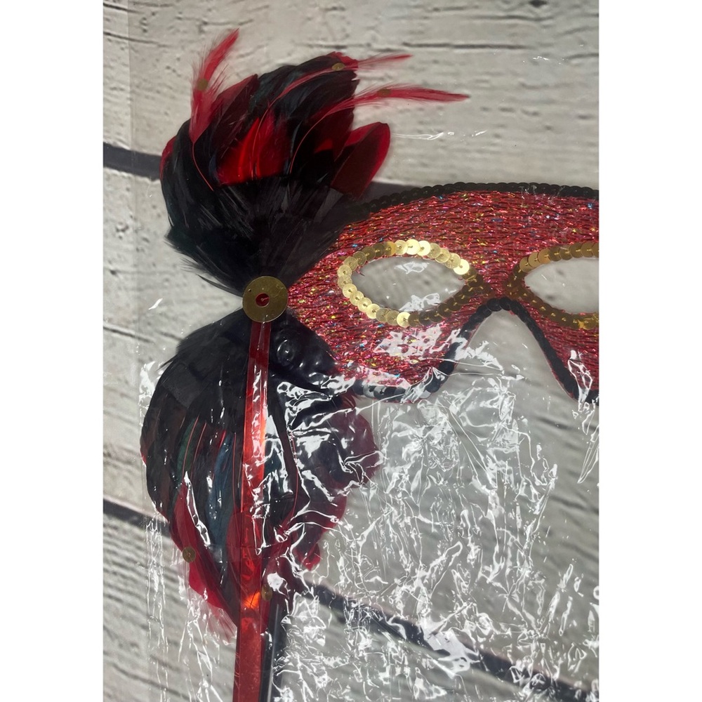 Red Sequin Masquerade Mask - Picture 4 of 15